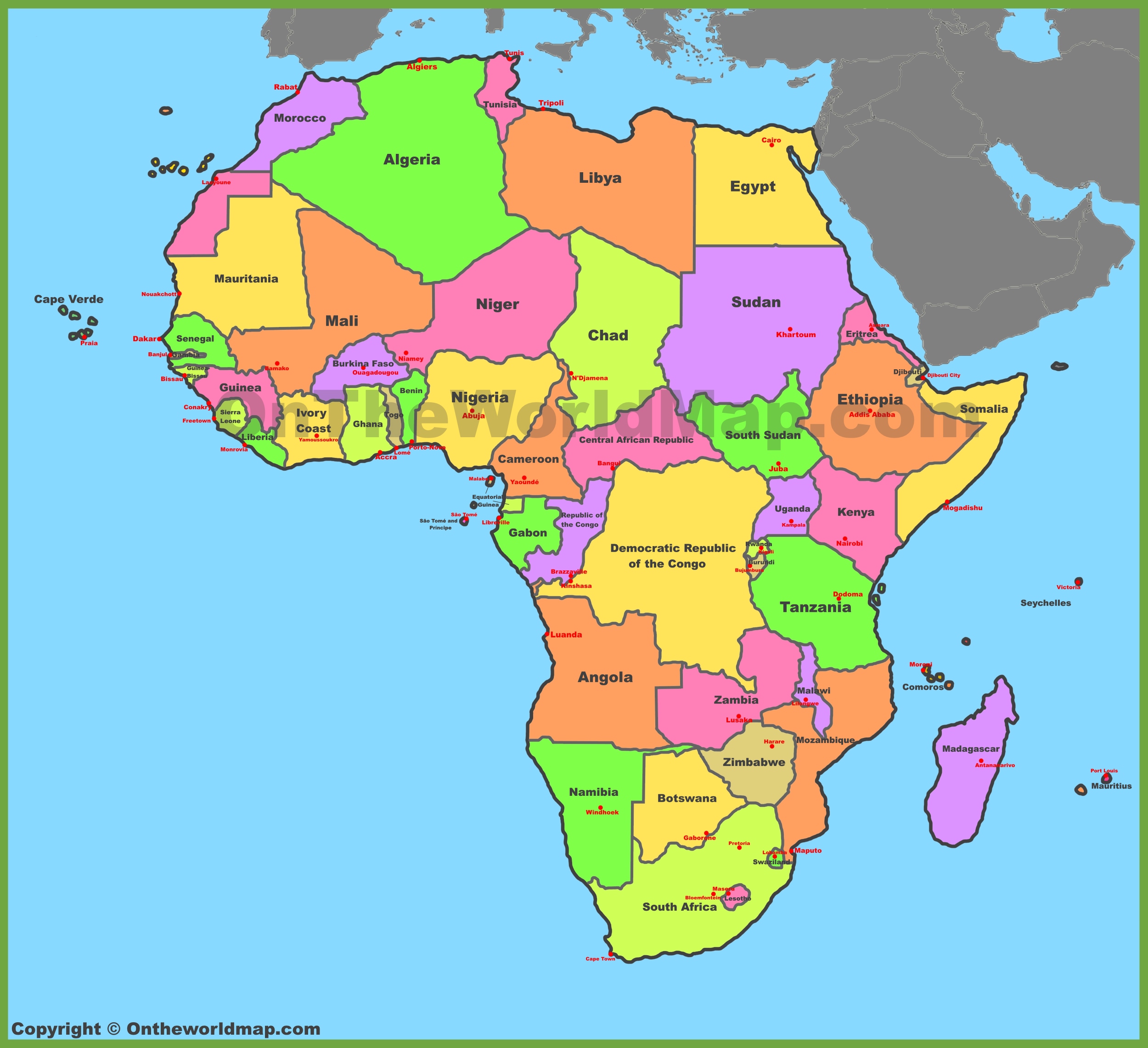 Political map of Africa with countries and capitals